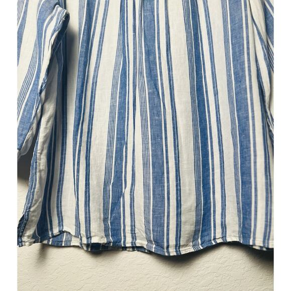 Boden 100% Linen Striped 3/4 Sleeve Tunic Blouse Sz 14 Button Back Nautical Boho - Picture 6 of 12